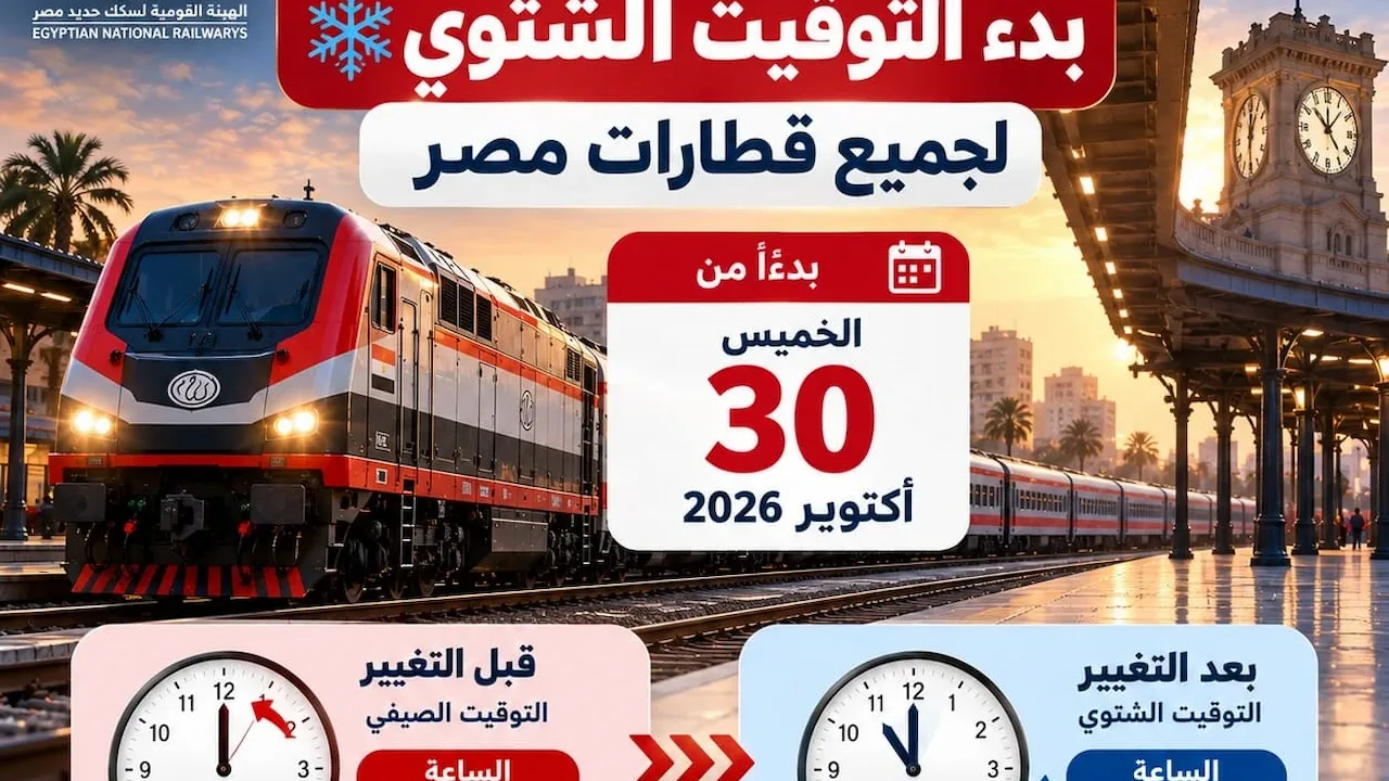 تعديل مواعيد قطارات السكة الحديد مع التوقيت الشتوي 2026